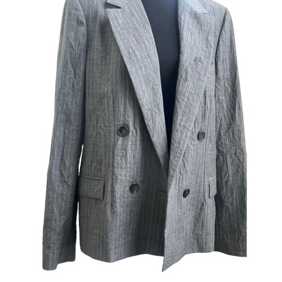 Michael Kors Gray Pinstripe Double-Breasted Blazer - Size 12 - Picture 2 of 10